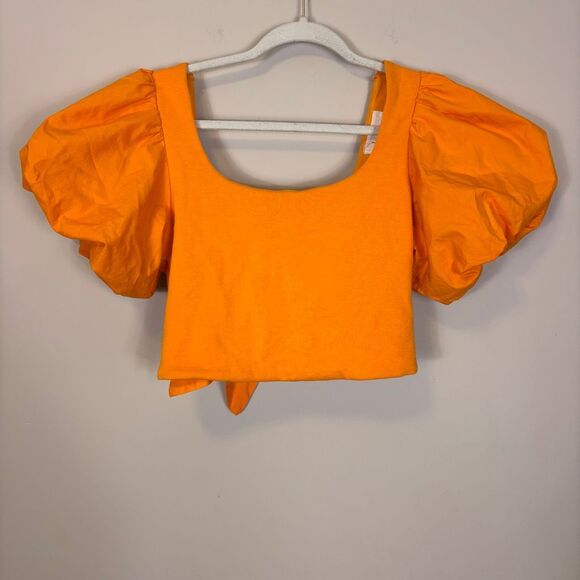 Anthropologie Orange Cropped Puff Sleeve Top Size Small - Picture 1 of 6